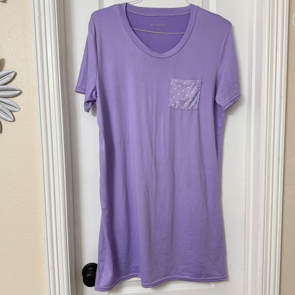 Real Essentials Short Sleeve Nightgown Sleep Dress Pocket Purple Size L